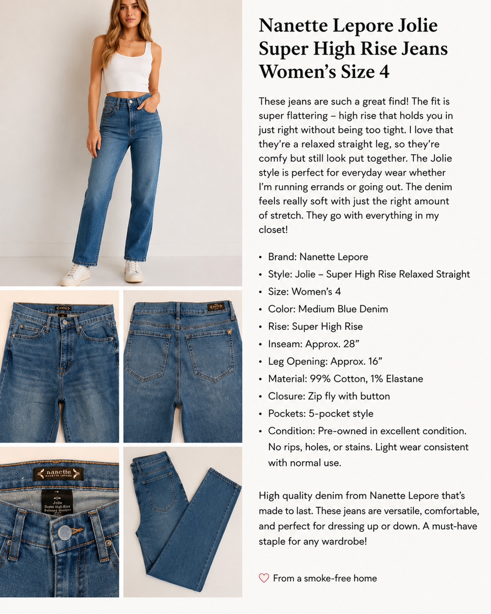 Nanette Lepore Jolie Super High Rise Relaxed Straight Jeans – Women's Size 4